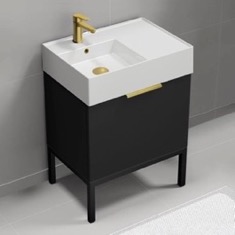24 inch Small Bathroom Vanity, Modern, Matte Black, Free Standing